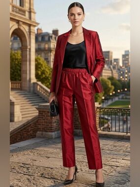 Vintage LisBeth 100% Silk Pintuck Trousers Made In USA Split Hem